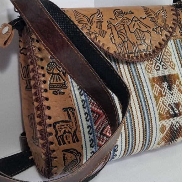 Handcrafted Leather Handbag Aztec Style - Picture 2 of 5